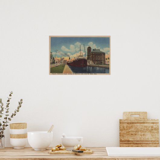 Marie, MI - Uitzicht van Freighter die MacArthur v Poster (Keuken)