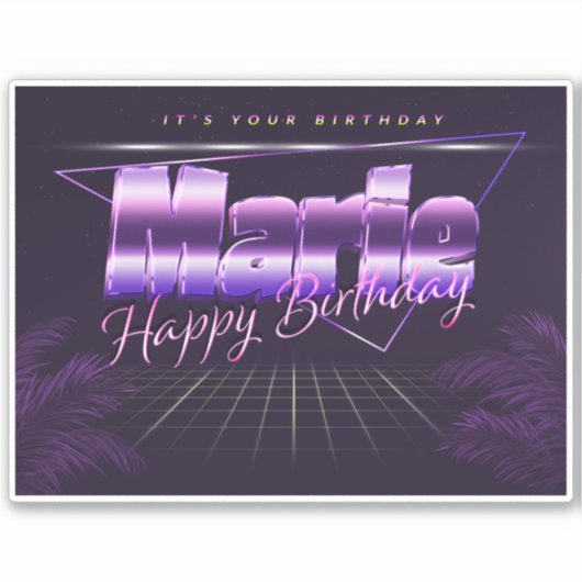 Marie Name Vorname lila retro Sticker Geburtstag (Voorkant)