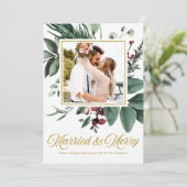 Maried And Merry Holiday Christmas Photo Kaart (Staand voorkant)