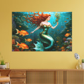 "Marielle" - Mooie dansende zeemeermin Canvas Afdruk (Insitu (Woonkamer))