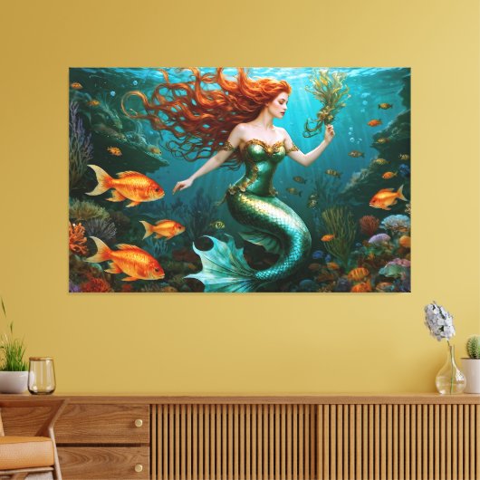 "Marielle" - Mooie dansende zeemeermin Canvas Afdruk (Insitu (Woonkamer))