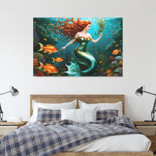 "Marielle" - Mooie dansende zeemeermin Canvas Afdruk (Insitu (Slaapkamer))