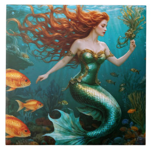"Marielle" V2 - Mooie Dansende Zeemeermin Tegeltje