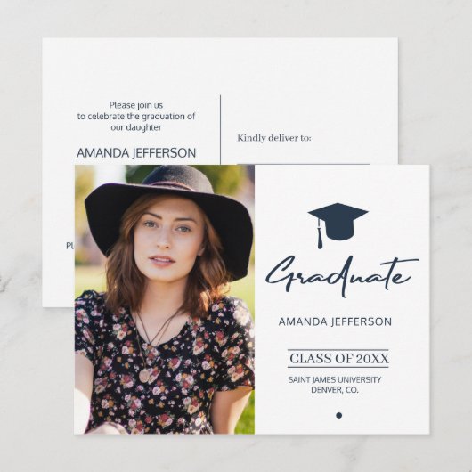 marien Afstuderen | Modern script eenvoudige foto Briefkaart (Voorkant / Achterkant)