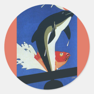  marien leven, dolfijn en goudvis ronde sticker