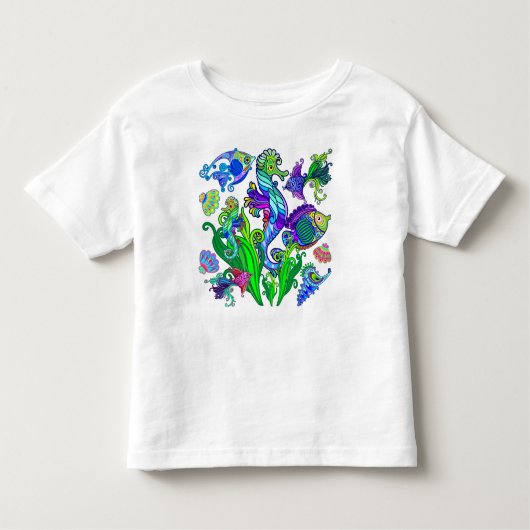 Marien leven, exotische visserij en zeepaarden kinder shirts (Voorkant)