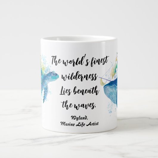 Marien leven. Zee schildpad en blauwe walvis Grote Koffiekop (Voorkant)