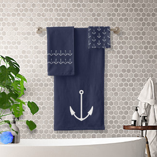 Marien Nautisch Anchor Bathroom Blue Bad Handdoek