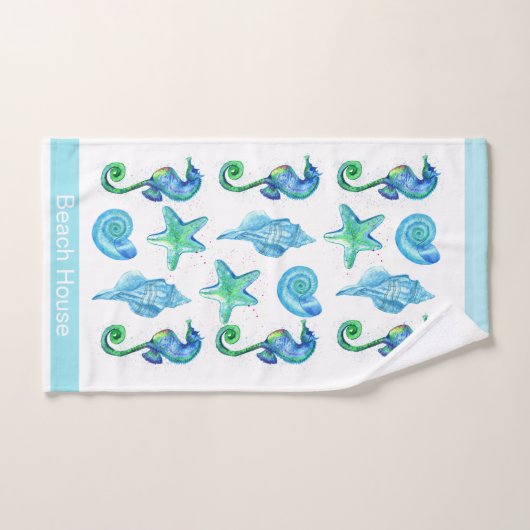 Marien Nautisch zeepaard Aangepast Blauwgroen Aqua Bad Handdoek (Handdoek)