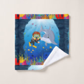 Marien thema Duiken met dolfijnvis Koraal Reed Bad Handdoek (Wasdoekje)