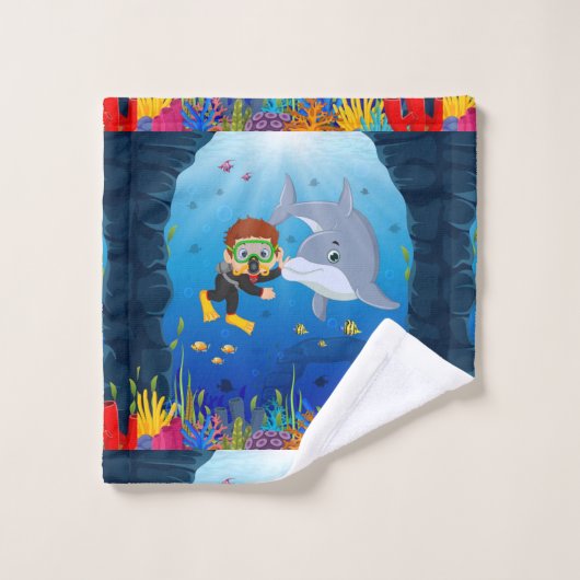 Marien thema Duiken met dolfijnvis Koraal Reed Bad Handdoek (Wasdoekje)