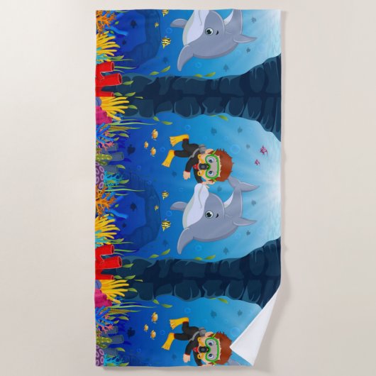 Marien thema Duiken met dolfijnvis Koraal Reed Strandlaken (Voorkant)