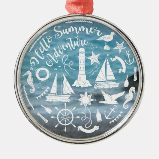 Marien Thema Nautical Elements Summer Adventure Metalen Ornament (Voorkant)