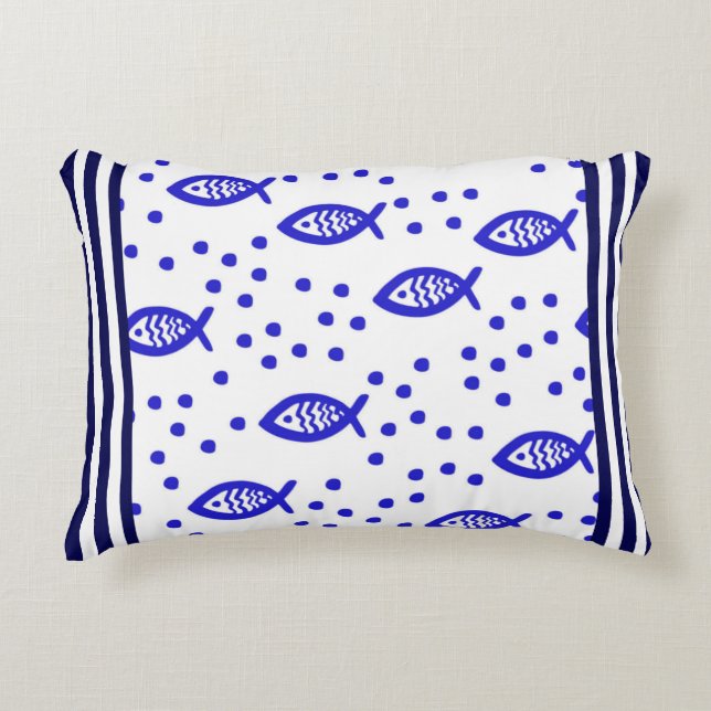 Marien thema Nautische elementen VisStripe bubbels Accent Kussen (Voorkant)