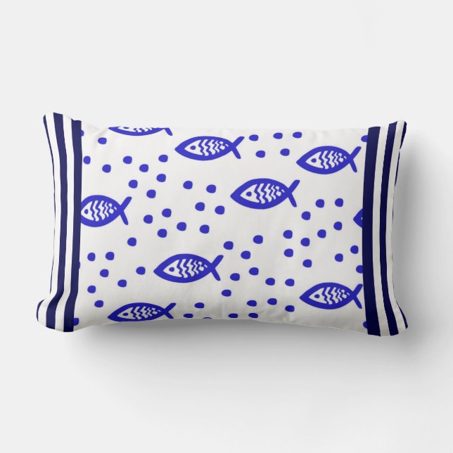 Marien thema Nautische elementen VisStripe bubbels Kussen (Voorkant)