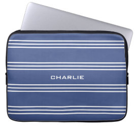 Mariene blauwe stripes, aangepaste monogram laptop sleeve