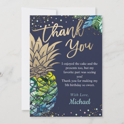 Mariene Blauwe Tropische Luau Pineappel Beach Bedankkaart (Voorkant)