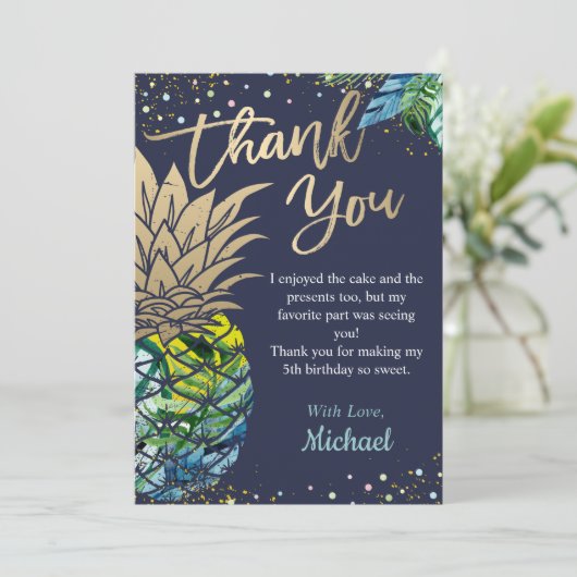 Mariene Blauwe Tropische Luau Pineappel Beach Bedankkaart (Staand voorkant)