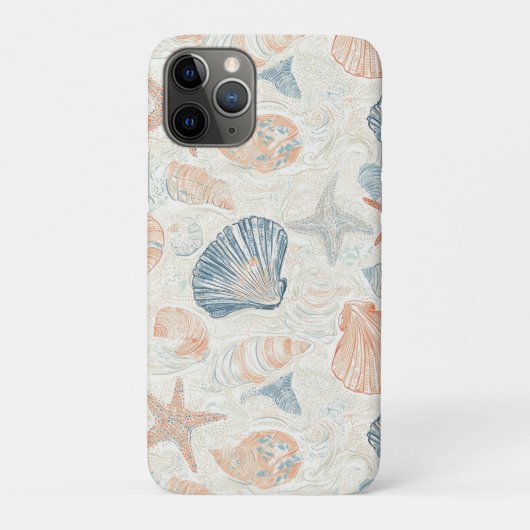 Mariene Botanische Schelp Blauwe Koraal Perzik Pat Case-Mate iPhone Case (Achterkant)