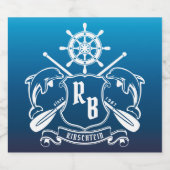 Mariene Insignia Dolphins Helm Oars Shield Nautica Bier Etiket (Enkel label)