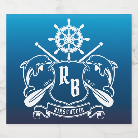 Mariene Insignia Dolphins Helm Oars Shield Nautica Bier Etiket (Enkel label)