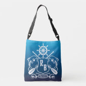 Mariene Insignia Dolphins Helm Oars Shield Nautica Crossbody Tas (Achterkant)
