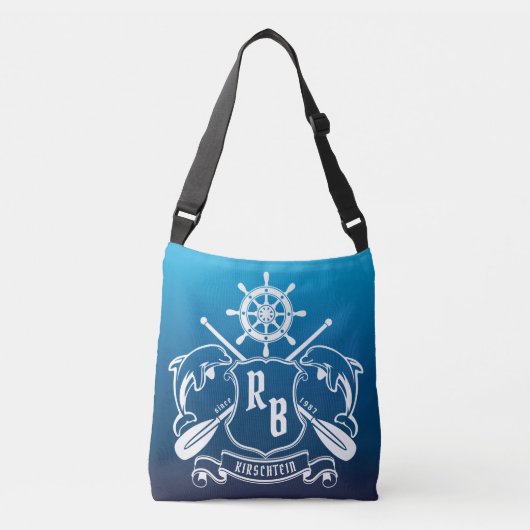 Mariene Insignia Dolphins Helm Oars Shield Nautica Crossbody Tas (Voorkant)