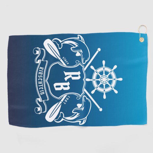 Mariene Insignia Dolphins Helm Oars Shield Nautica Golfhanddoek (Horizontaal)