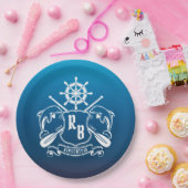 Mariene Insignia Dolphins Helm Oars Shield Nautica Papieren Bordje (Feest)