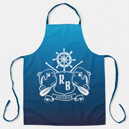 Mariene Insignia Dolphins Helm Oars Shield Nautica Schort (Voorkant)