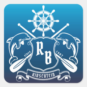 Mariene Insignia Dolphins Helm Oars Shield Nautica Vierkante Sticker