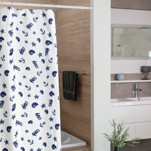 Mariene Motif met zeepaarden Douchegordijn