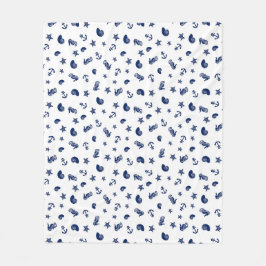 Mariene Motif met zeepaarden Fleece Deken