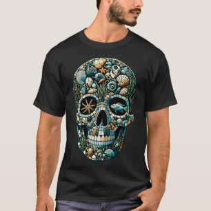 Mariene Mozaïek: Oceaan Schedel Kunst T-shirt