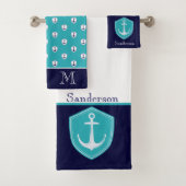 Mariene Nautical Anchor Bathroom White Blauwgroen  Bad Handdoek (Insitu)