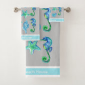 Mariene Nautical Seahorse Custom Blauwgroen Aqua & Bad Handdoek (Insitu)