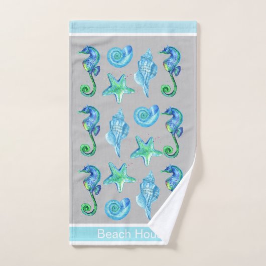 Mariene Nautical Seahorse Custom Blauwgroen Aqua & Bad Handdoek (Handdoek)
