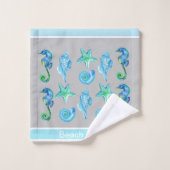 Mariene Nautical Seahorse Custom Blauwgroen Aqua & Bad Handdoek (Wasdoekje)