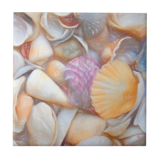 Mariene schelpen en zeestraten Kunstontwerp ontkop Tegeltje (Voorkant)