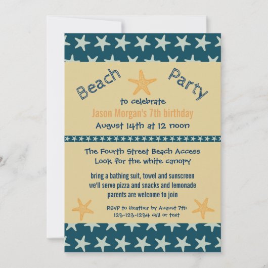 Mariene Starfish Beach - Birthday Party Invitation Kaart (Voorkant)