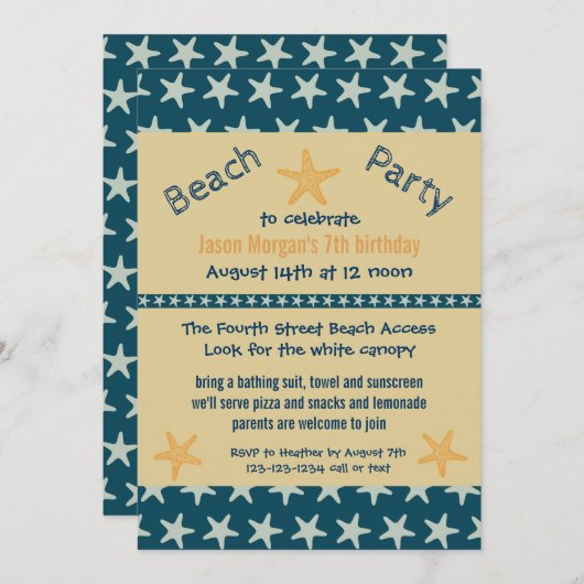 Mariene Starfish Beach - Birthday Party Invitation Kaart (Voorkant / Achterkant)
