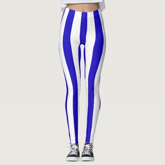 Mariene strepen patroon, dikke strepen blauw & wit leggings (Voorkant)