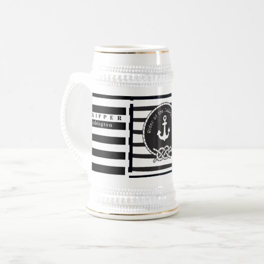 Mariene thema Blauw en witte horizontale streep Bierpul (Voorkant links)