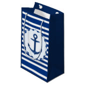 Mariene thema Blauw en witte streep met anker Klein Cadeauzakje (Voorkant Gekanteld)