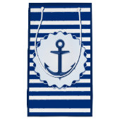 Mariene thema Blauw en witte streep met anker Klein Cadeauzakje (Voorkant)