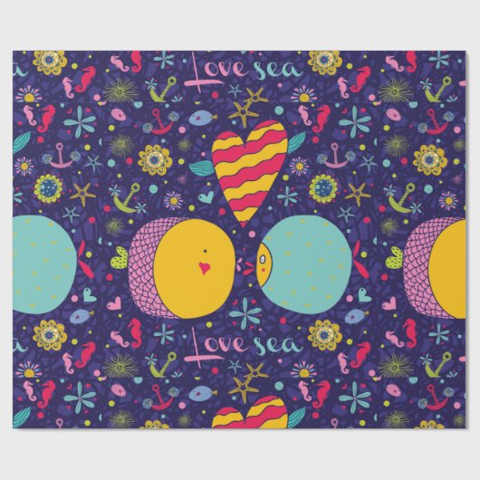 Mariene Theme Anchor Fish Starfish Seahorse Cadeaupapier (Vlak)