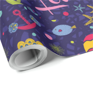 Mariene Theme Anchor Fish Starfish Seahorse Cadeaupapier