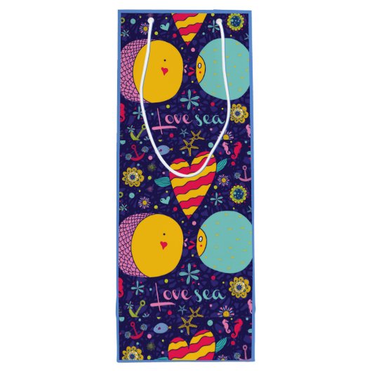 Mariene Theme Anchor Fish Starfish Seahorse Wijn Cadeautas (Achterkant)