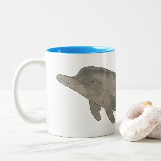 Mariene Zoogdier Waterverf Bottlenose Dolfijn Tweekleurige Koffiemok (Met donut)