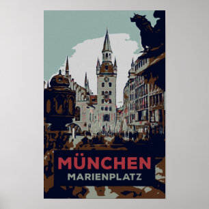 Marienplatz, München City Centre Illustratie Poster